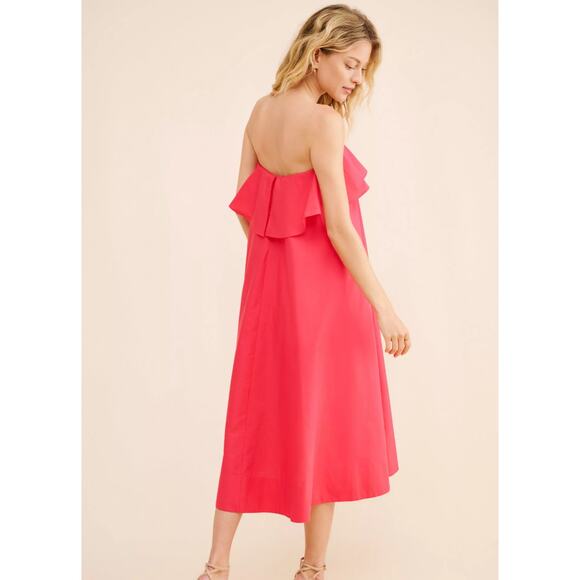 NWT Anthropologie Strapless Flounce A-Line Midi Dress Pink Rose Size XS - Picture 2 of 7